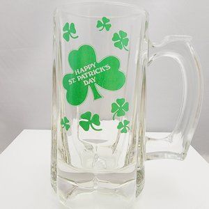Small Clear Glass Stein Mug Green Printed Shamrocks St Patricks Day